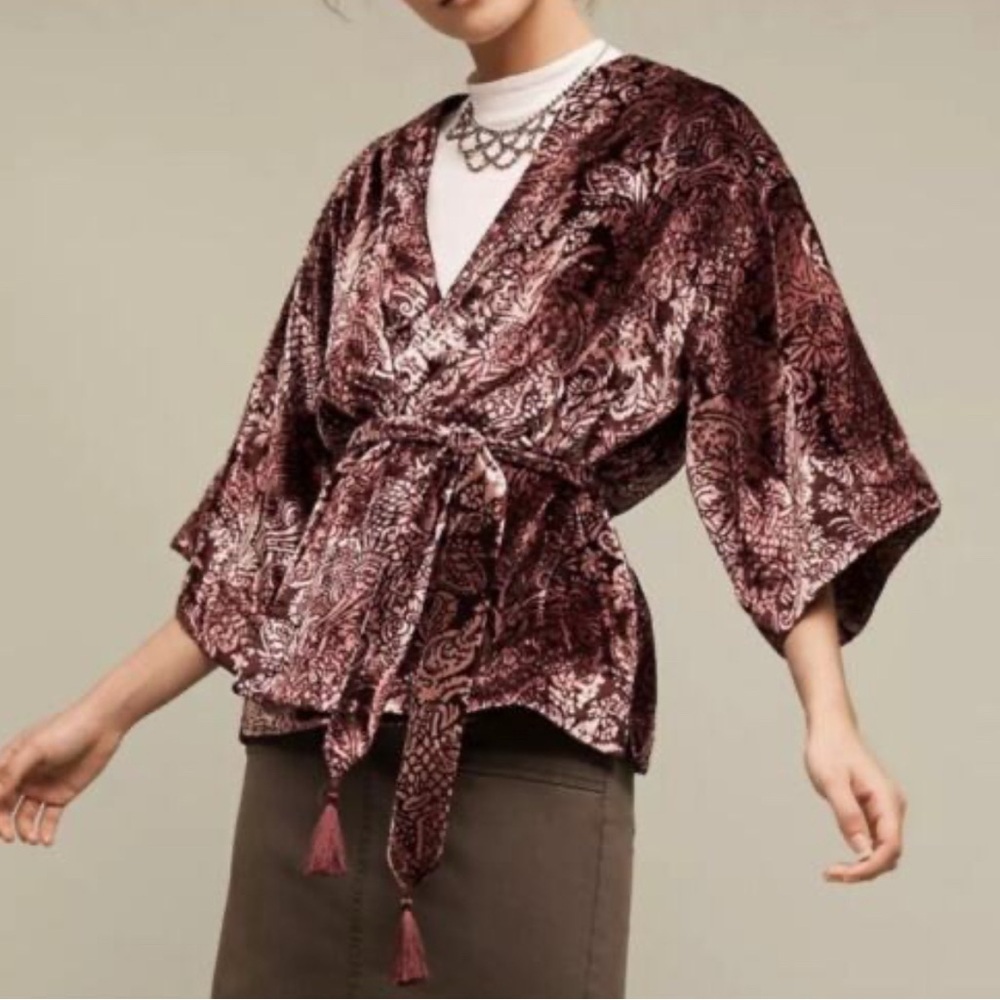 Anthropologie Tracy Reese Velvet Paisley Belted Kimono size S